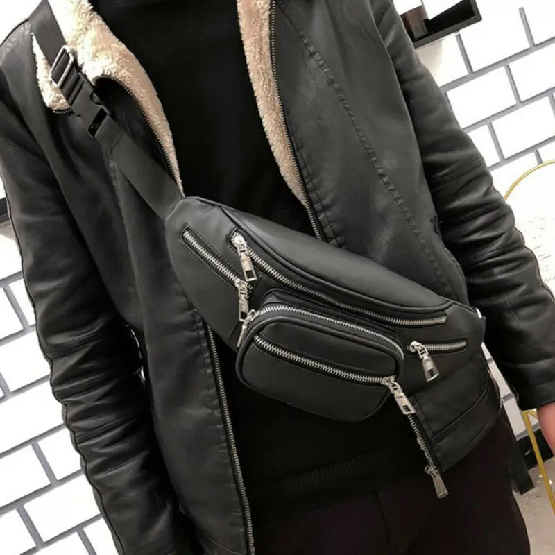 Retro PU Leather Waist Bag Fanny Pack Cell Phone Holder Belt Purse Wallet