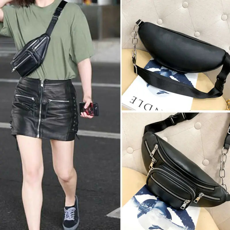 Retro PU Leather Waist Bag Fanny Pack Cell Phone Holder Belt Purse Wallet