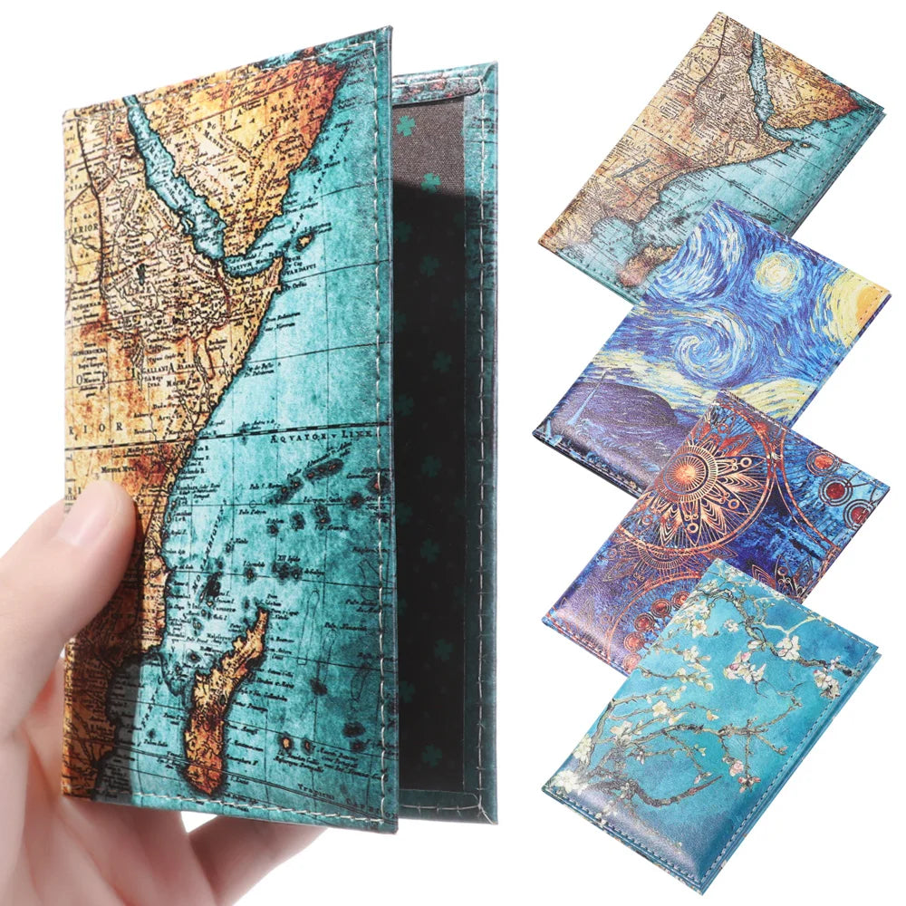 Retro Starry Sky Flowers Passport Cover PU Leather Waterproof Travel Holder