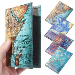 Retro Starry Sky Flowers Passport Cover PU Leather Waterproof Travel Holder