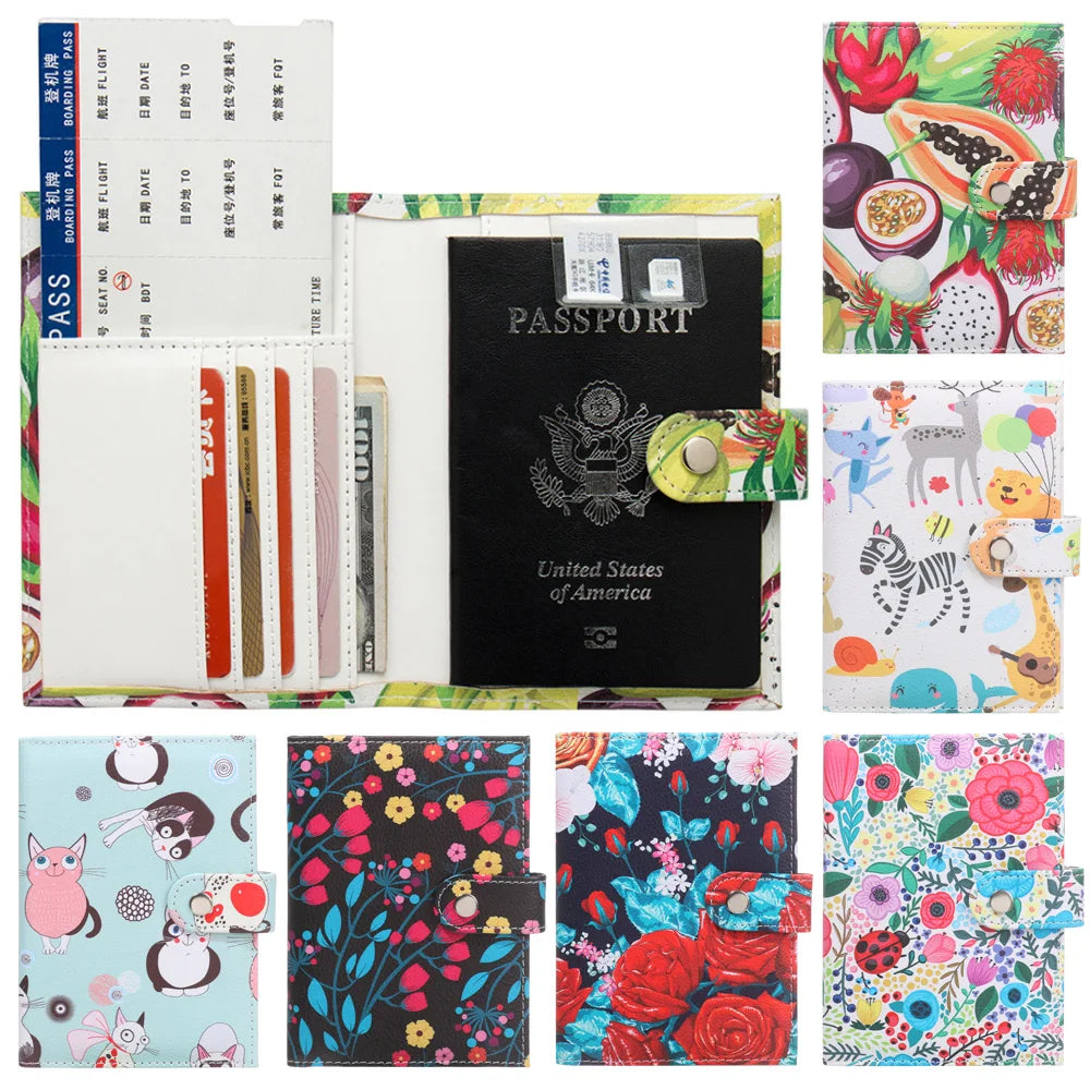 Retro Starry Sky Flowers Passport Cover PU Leather Waterproof Travel Holder