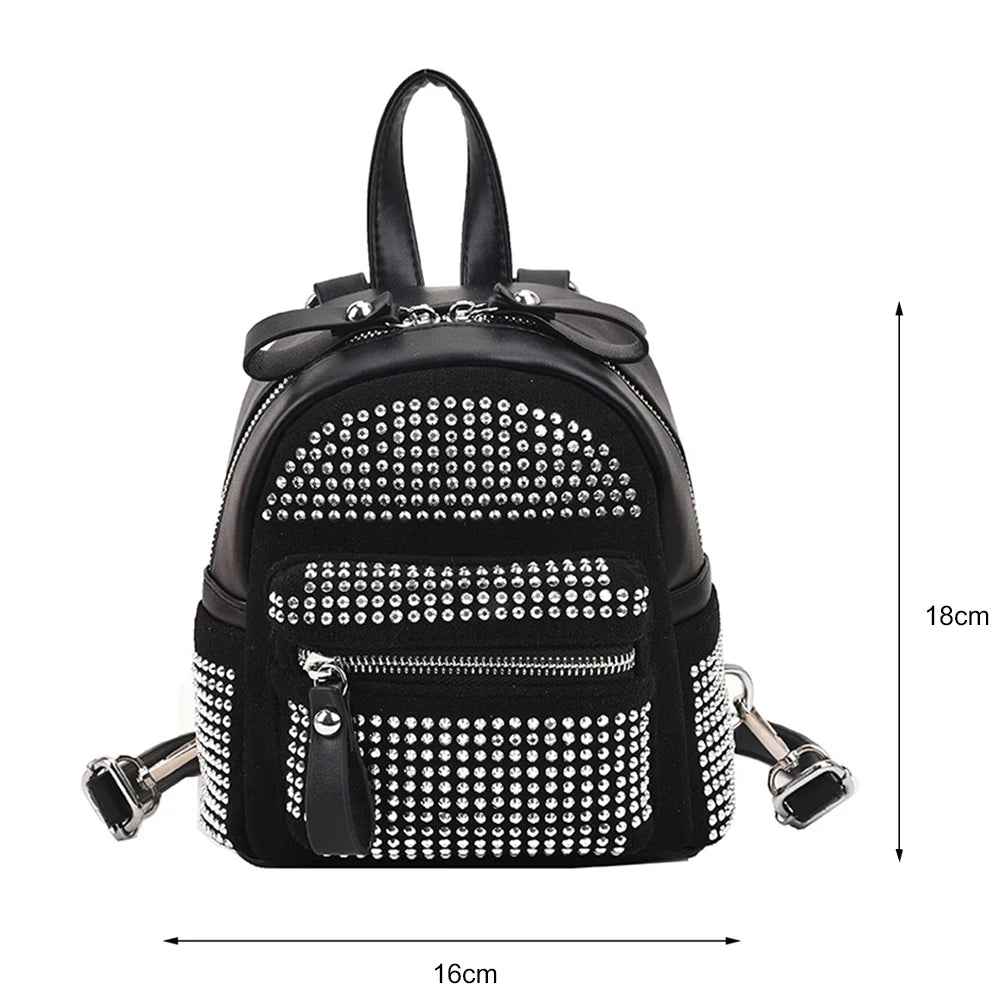 Rhinestone Backpack Women Crystal PU Small Travel Shoulder School Bags