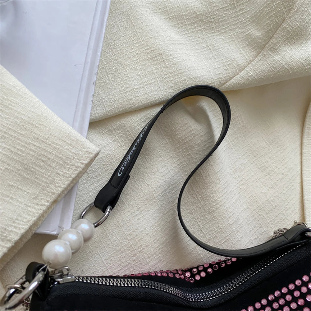Rhinestone Bling Crystals Shoulder Bag Gradient Diamond PU Leather Totes