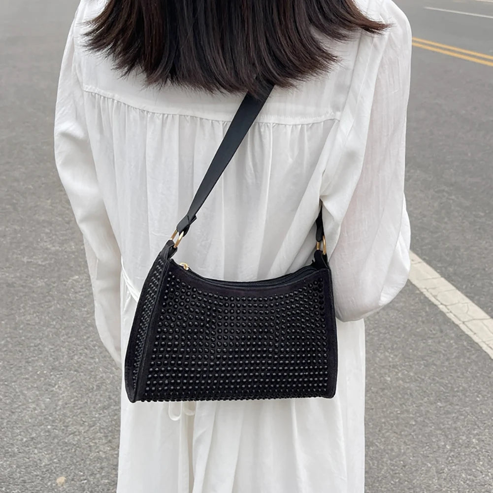 Rhinestone Handbag Women Shoulder Underarm Bag Purse PU Leather Diamond Evening