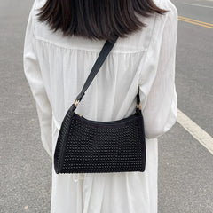 Rhinestone Handbag Women Shoulder Underarm Bag Purse PU Leather Diamond Evening