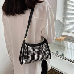 Rhinestone Handbag Women Shoulder Underarm Bag Purse PU Leather Diamond Evening
