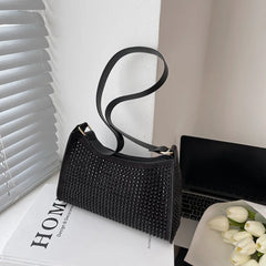 Rhinestone Handbag Women Shoulder Underarm Bag Purse PU Leather Diamond Evening