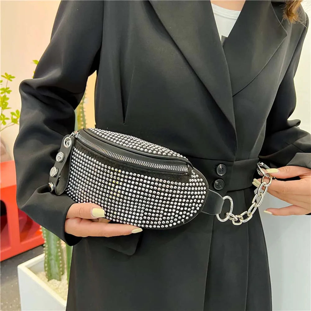 Rhinestone Waist Bag Diamond Fanny Pack Chain Belt Bags Bling Bum Bag