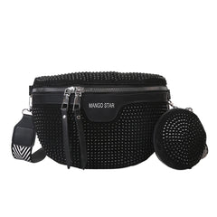 Rhinestone Waist Belt Bag Women Chest Crossbody Pack PU Bling Fanny Pack