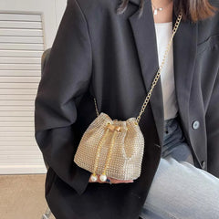 Rhinestone Bucket Handbag for Women Wedding Party Shoulder Bag