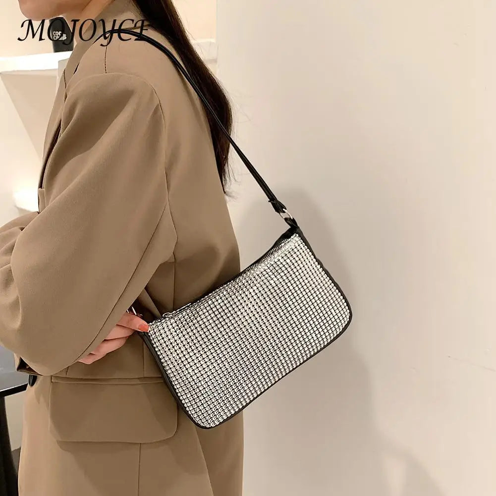 Rhinestones Shoulder Clutch Bag Women PU Leather Evening Party Purse