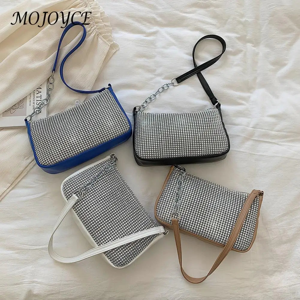 Rhinestones Shoulder Clutch Bag Women PU Leather Evening Party Purse