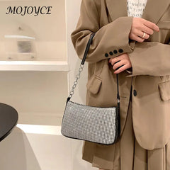 Rhinestones Shoulder Clutch Bag Women PU Leather Evening Party Purse