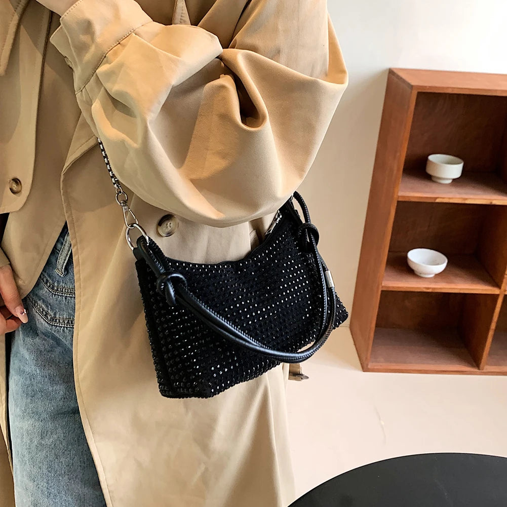Rhinestone Underarm Bag Sparkling Chain Crossbody
