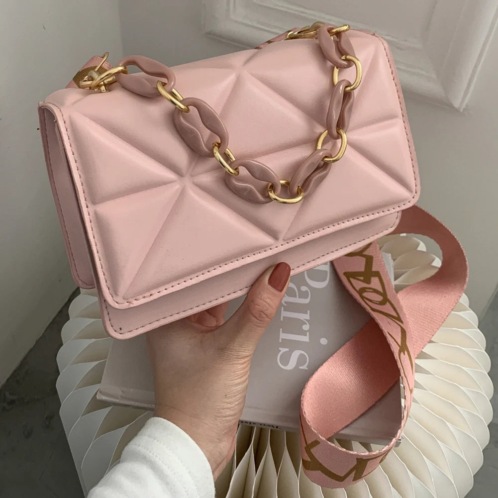 Rhombus Embossed Bag Ladies Handbag Chain Shoulder Underarm Bags Tote Purses