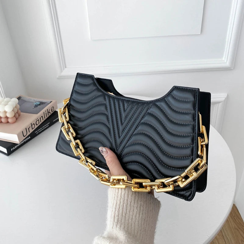 Rhombus PU Leather Shoulder Bag Zipper Handbag