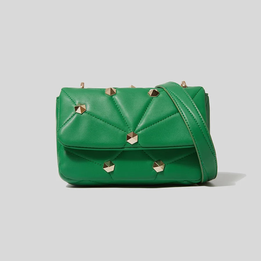 Quilted Rivet Crossbody Bag for Women - Small Flap Purses