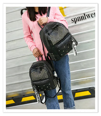 Rivet Women Backpacks Washed Leather Student School Bag