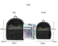 Rivet Women Backpacks Washed Leather Student School Bag