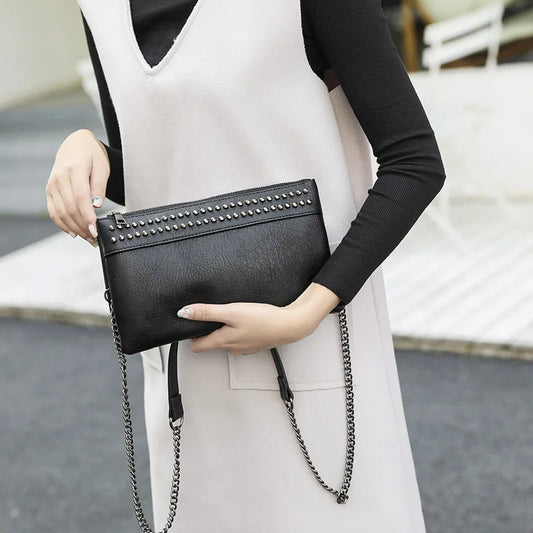 Rivet Women Crossbody Bag PU Leather Wrist Strap Clutch Purses