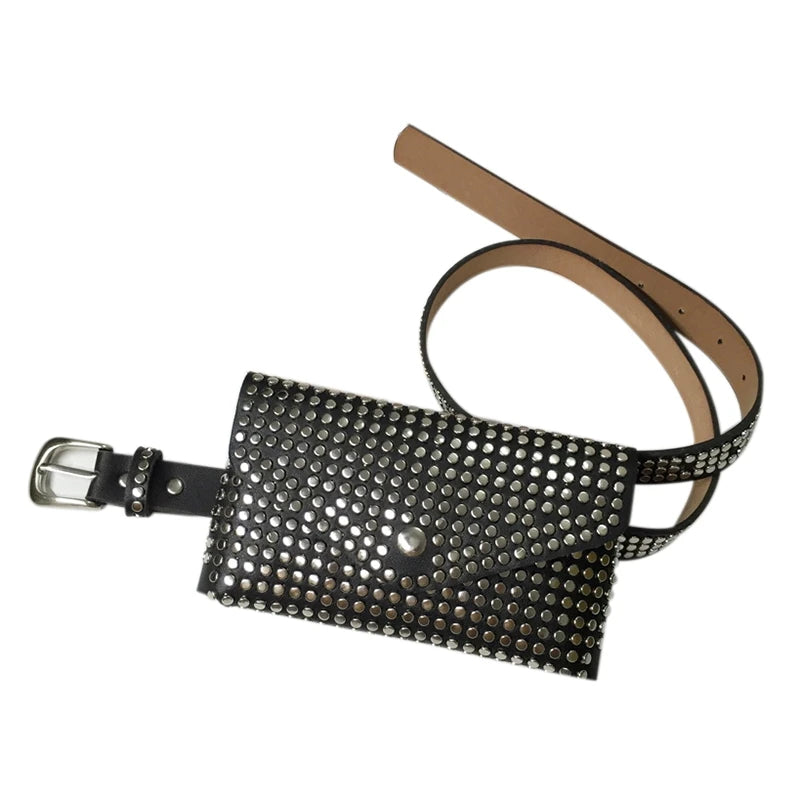 Rivets Waist Pack Fanny Pack Small Women Waist Bag Phone Pouch Punk Belt Bag