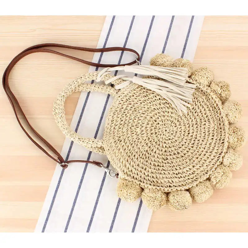 Bohemian Tassel Rattan Handbags Woven Crossbody Shoulder Bags