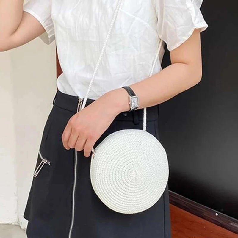 Straw Weaving Flower Shoulder Bag Summer Beach Crossbody Purse Handbag