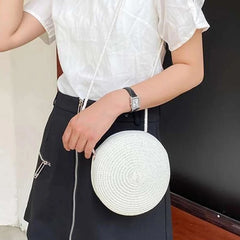 Straw Weaving Flower Shoulder Bag Summer Beach Crossbody Purse Handbag