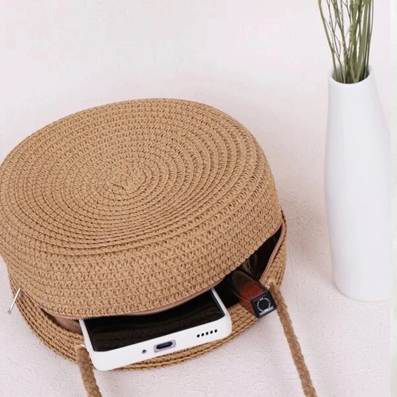 Straw Weaving Flower Shoulder Bag Summer Beach Crossbody Purse Handbag