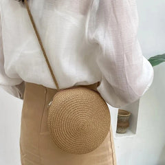 Straw Weaving Flower Shoulder Bag Summer Beach Crossbody Purse Handbag