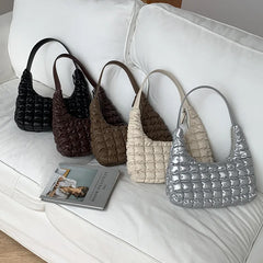 Ruched Quilted Hobos Shoulder Bag Padded Lady Handbag Underarm Bag