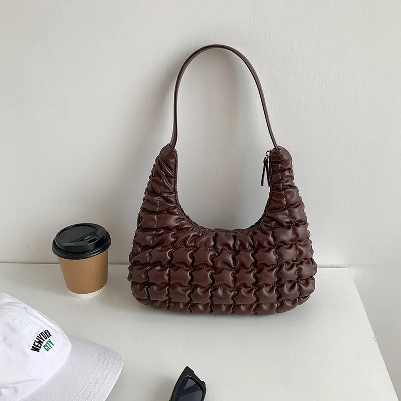 Ruched Quilted Hobos Shoulder Bag Padded Lady Handbag Underarm Bag