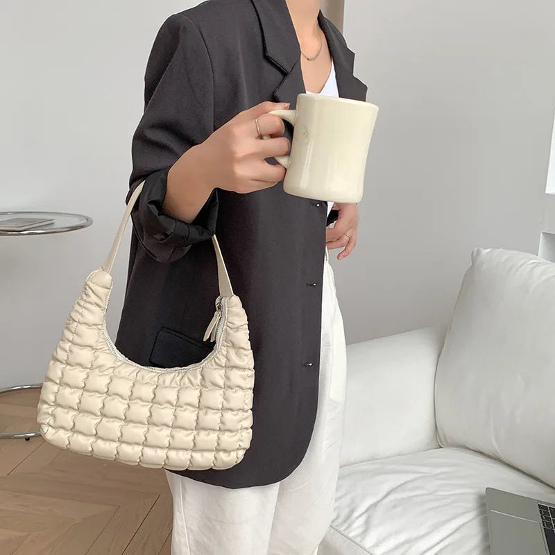 Ruched Quilted Hobos Shoulder Bag Padded Lady Handbag Underarm Bag