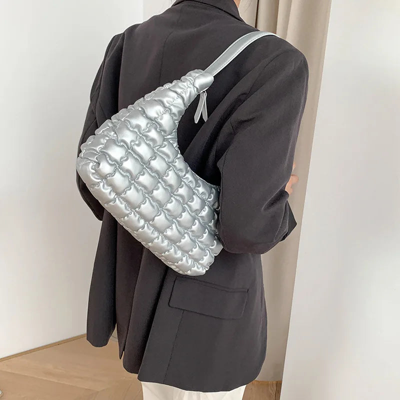 Ruched Quilted Hobos Shoulder Bag Padded Lady Handbag Underarm Bag