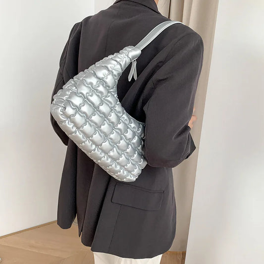 Ruched Quilted Hobos Shoulder Bag Padded Lady Handbag Underarm Bag