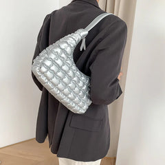 Ruched Quilted Hobos Shoulder Bag Padded Lady Handbag Underarm Bag