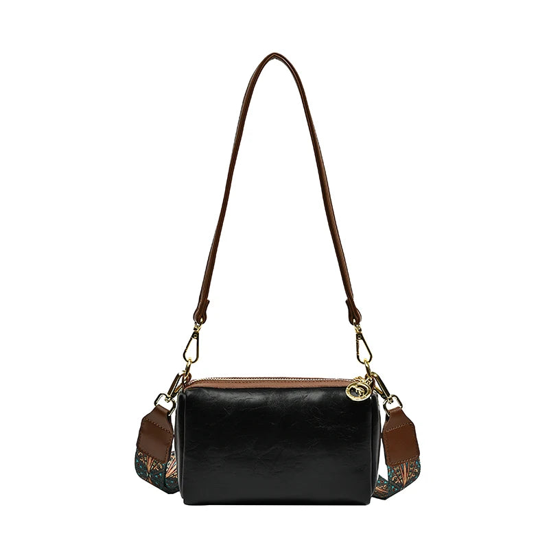 Solid Leather Saddle Bag Small Shoulder Crossbody