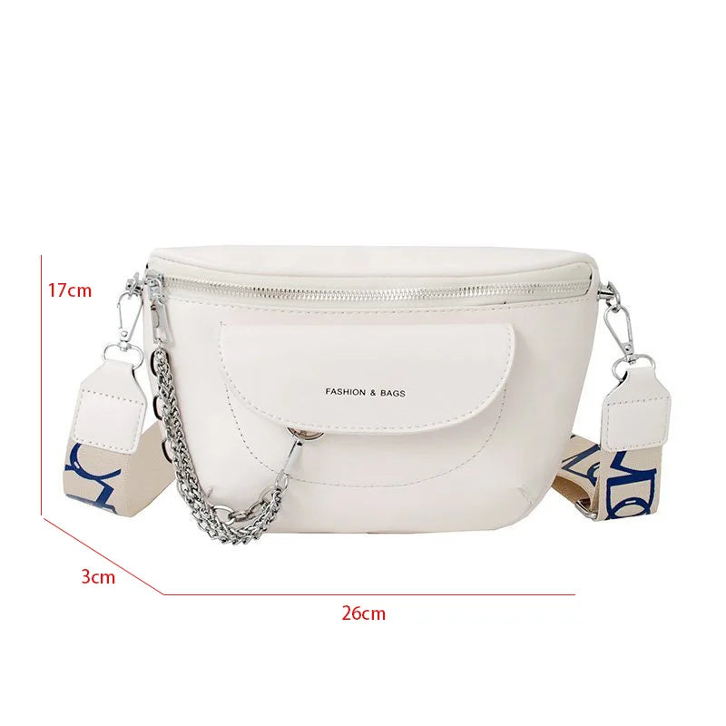 Khaki Saddle Crossbody Chain Bag Fanny Pack Women Shoulder Belt Bag
