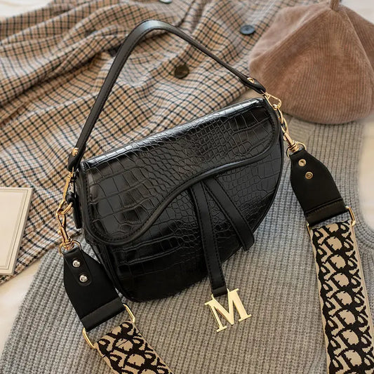 Women's Crozzling Saddle Bag One Shoulder Handle Zipper Lock Ornament Bag
