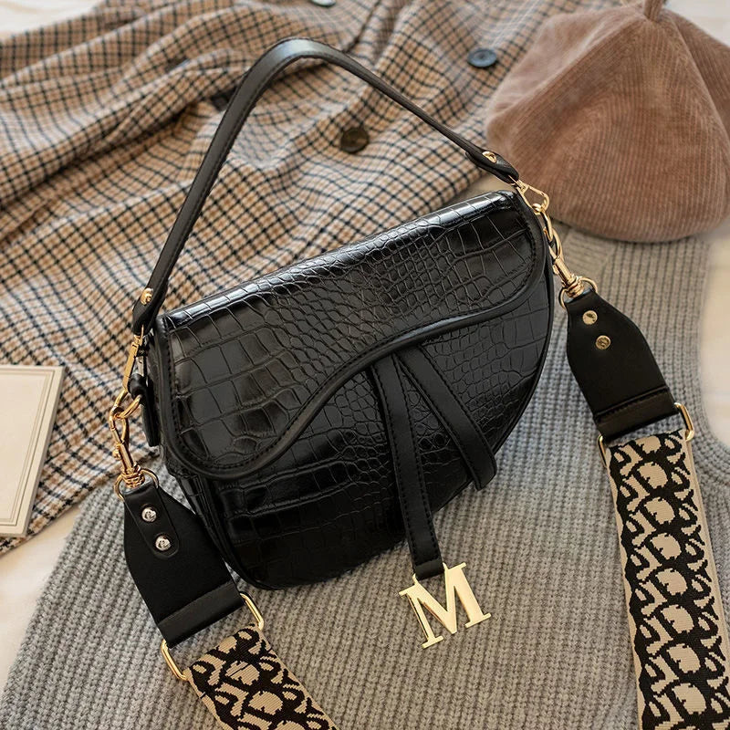 Women's Crossbody Saddle Bag with Shoulder Handle