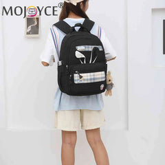 Girl Rabbit Backpack School Backpack Nylon Large Capacity Plaid Design
