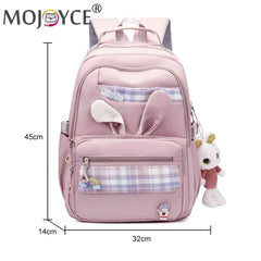 Girl Rabbit Backpack School Backpack Nylon Large Capacity Plaid Design