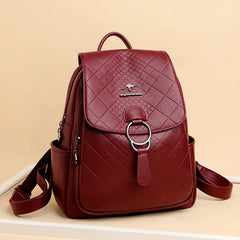 High Leather School Backpack for Women Travel Diamond Lattice Bag