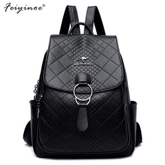 High Leather School Backpack for Women Travel Diamond Lattice Bag