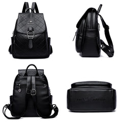 High Leather School Backpack for Women Travel Diamond Lattice Bag