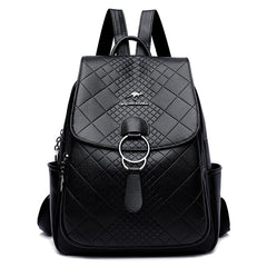 High Leather School Backpack for Women Travel Diamond Lattice Bag