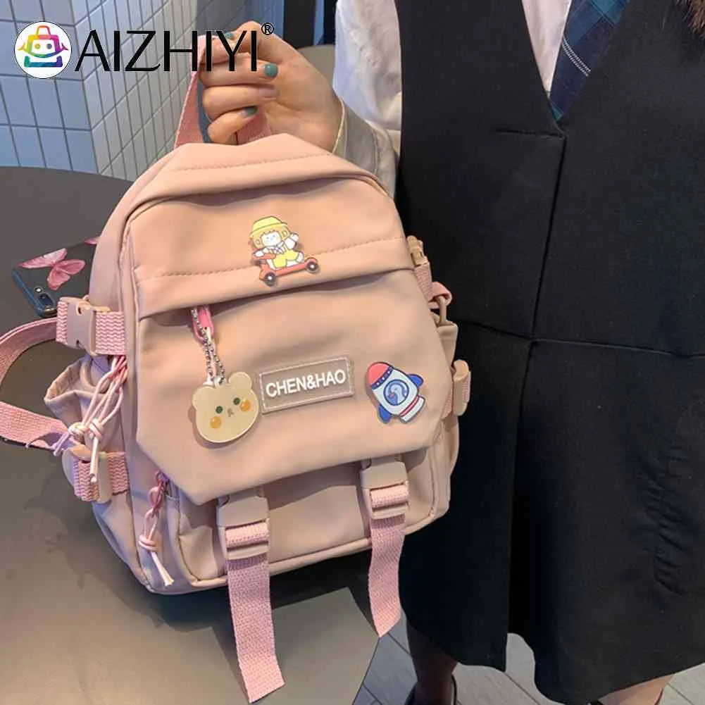 Nylon Women Backpack Solid Junior High School Student Bag