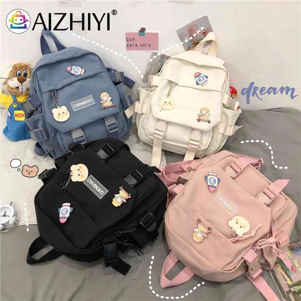 Nylon Women Backpack Solid Junior High School Student Bag