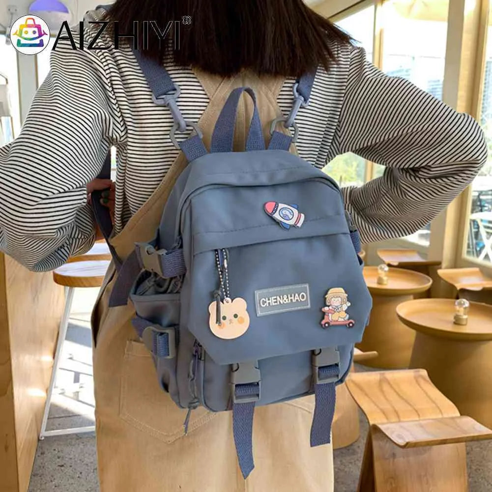Nylon Women Backpack Solid Junior High School Student Bag