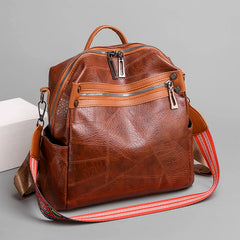 Vintage Leather Women Backpack Preppy Style Backpacks